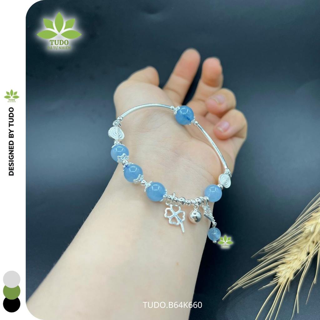 Vòng Tay Nữ Đẹp - Vòng Phong Thủy Mệnh Thủy Mộc TUDO VCBAQUA AG925 Charm Cỏ 4 Lá, Tam Giác B64K660