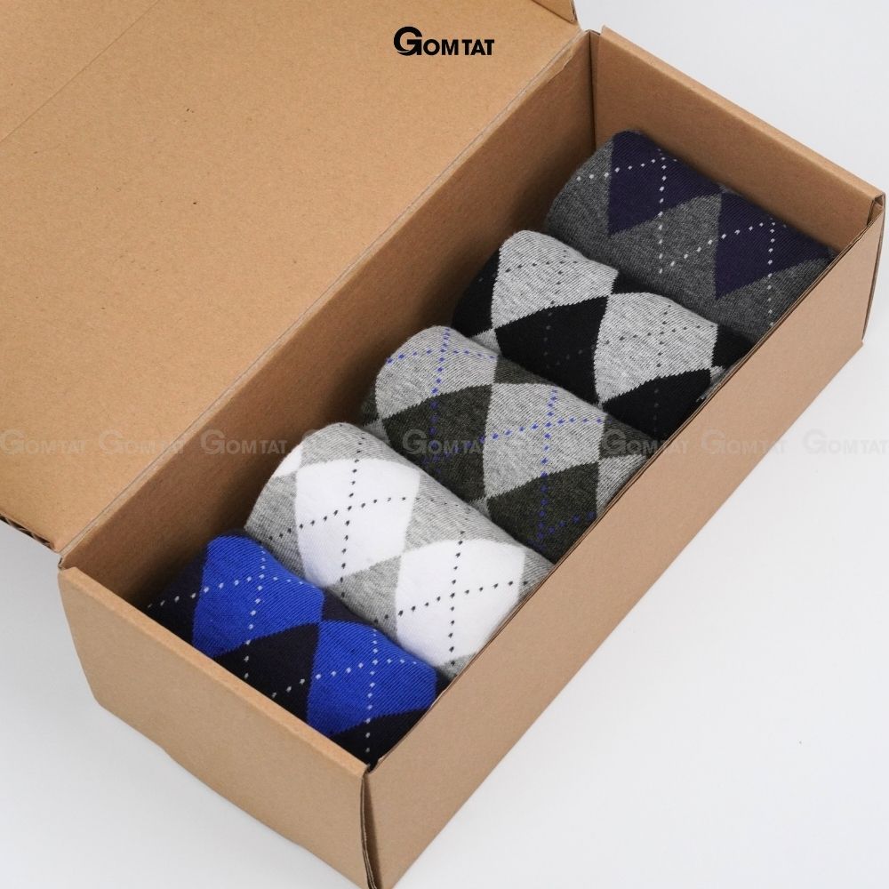 Hộp 5 đôi tất đi giày tây nam cổ cao GOMTAT cao cấp mẫu MIX07, vớ nam công sở chất liệu cotton mềm mại, hút ẩm thoáng khí - GOM-MIX07-CB5