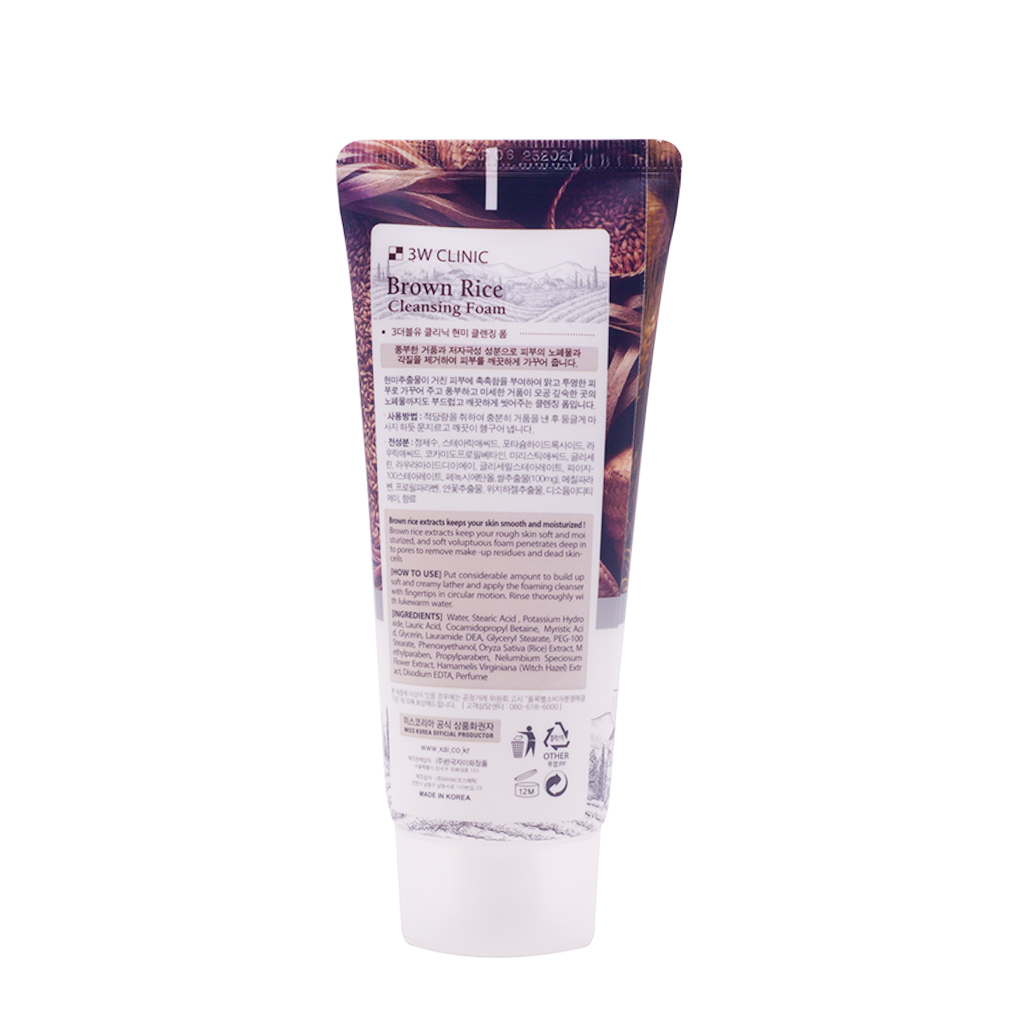 Sữa rửa mặt chiết xuất từ gạo Hàn Quốc cao cấp cho da nhạy cảm 3W Clinic Brown Rice Foam Cleansing  – Hàng chính hãng