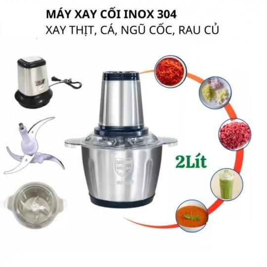 Máy xay thịt cối Inox 4 lưỡi đa năng siêu sắc bén, cối xay  2 lít, xay siêu nhanh siêu mạnh,