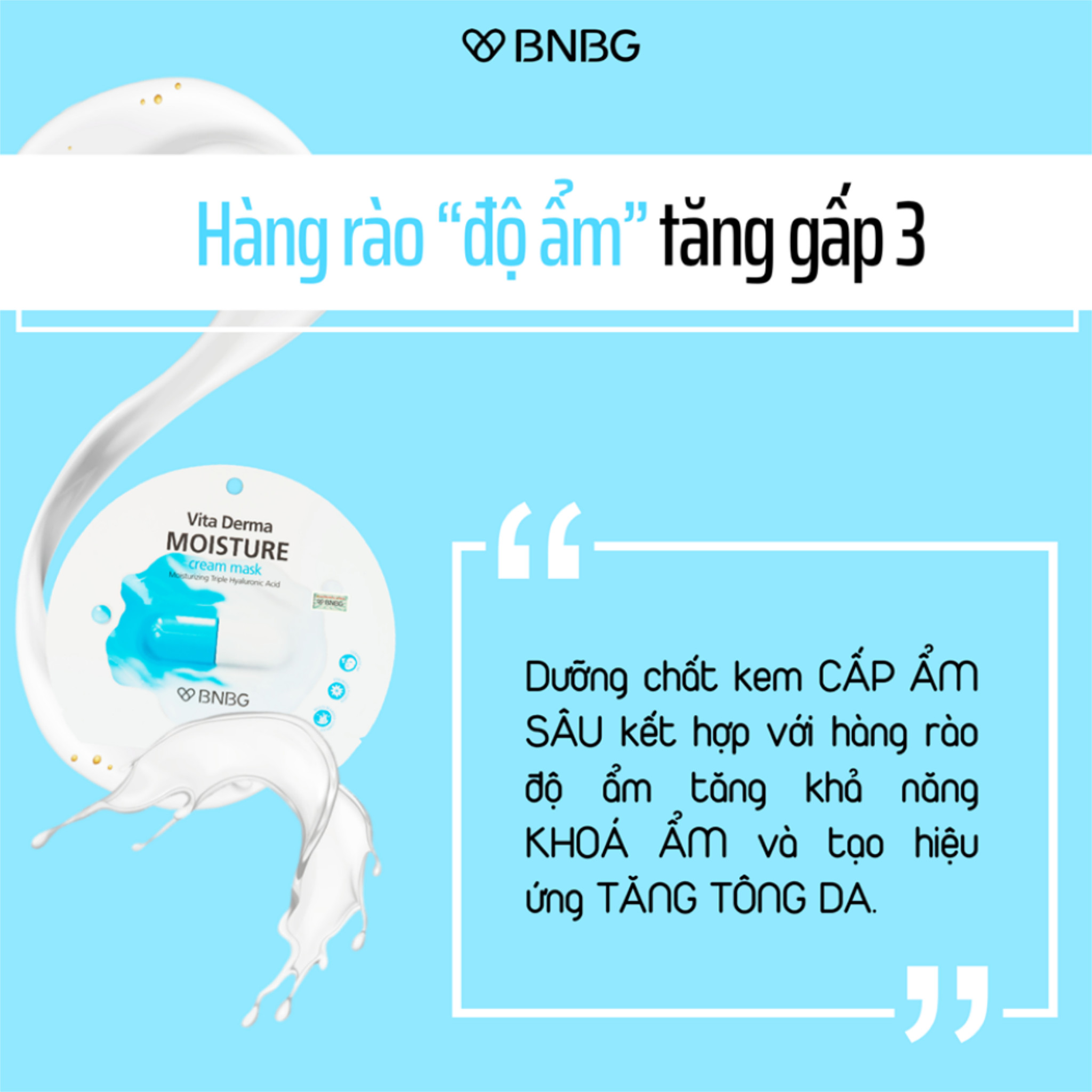 Combo 10 miếng mặt nạ cấp ẩm chuyên sâu đa tầng BNBG Vita Derma Moisture Cream Mask 28ml/ gói số lượng 10 gói tặng 1 lưới tạo bọt rửa mặt