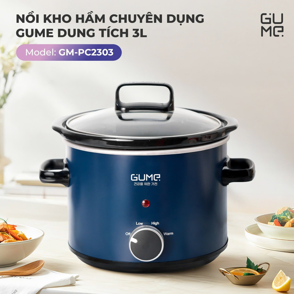 Nồi kho cá, nấu cháo chậm, hầm nhừ chuyên dụng Hàn Quốc 3L GM-PC2303, hàng chính hãng