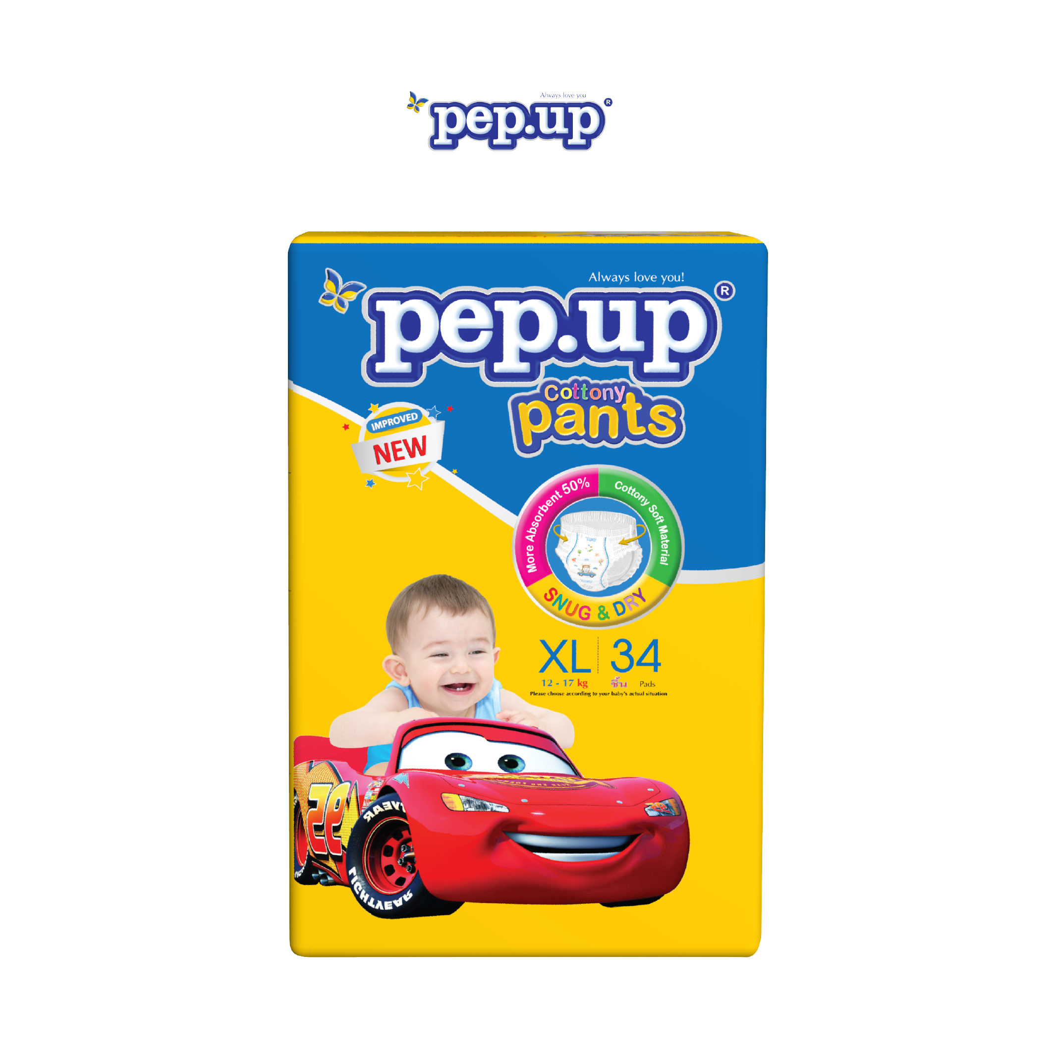 Tã/Bỉm Quần Em Bé Pep.up Cottony 3D Gói Đại Siêu Mềm Mại, Siêu Khô Thoáng, Kháng Khuẩn