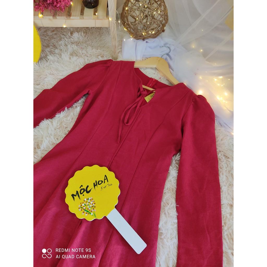 Đầm nhung cột nơ cực kỳ tôn dáng