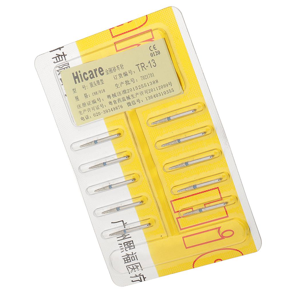 10 Pieces Diamond Burs TR-13 Tooth Drill Bits Kit for Dentist High Speed Handpiece