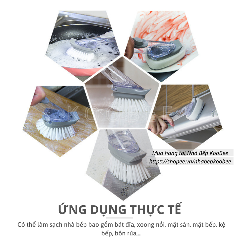 Bộ bàn chải cọ rửa đa năng - Dụng cụ rửa cọ xoong nồi, rửa bát, cọ bếp,có bình chứa tiện lợi (CSNC05)