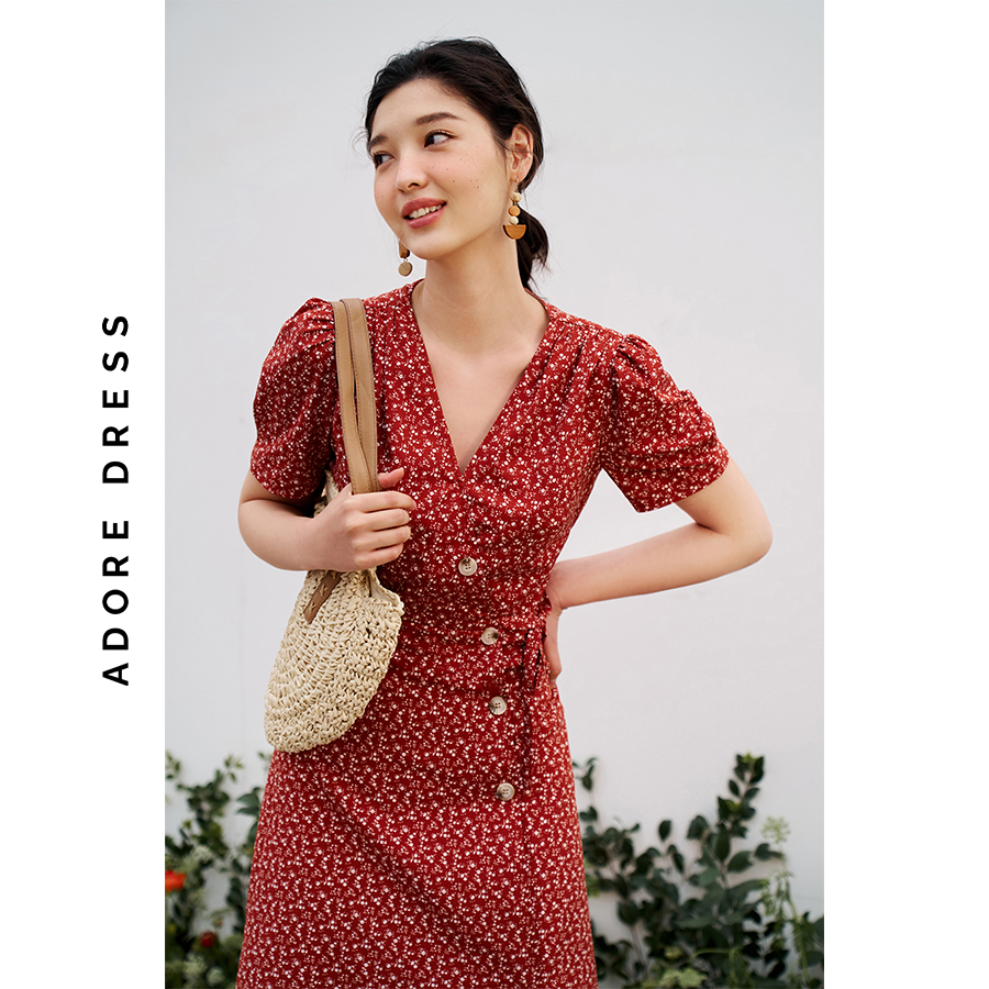 Đầm midi dresses lụa hoa nhí khuy nhựa 311DR2049 ADORE DRESS