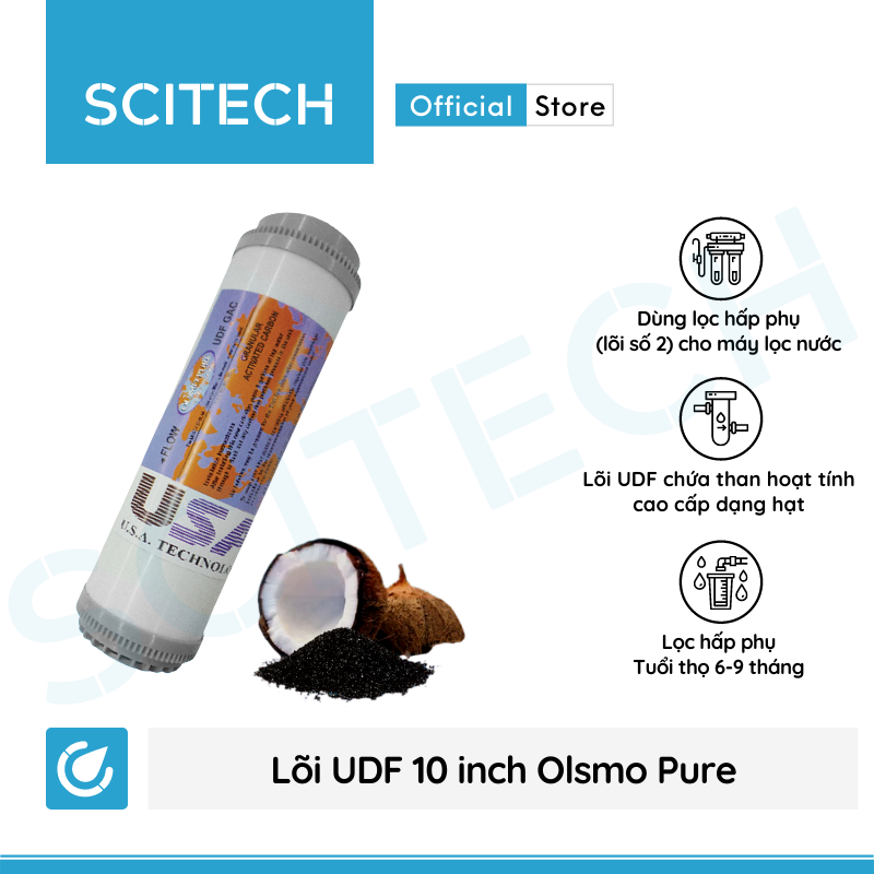 Bộ lõi số 1,2,3 Olsmo Pure 10 inch by Scitech (Lõi PP-UDF-CTO) - Dùng cho máy lọc nước RO, bộ lọc thô - Hàng chính hãng