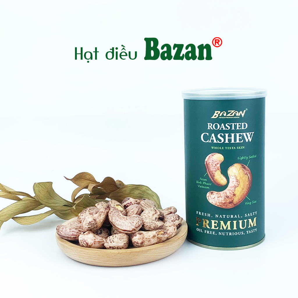 Hạt điều rang muối Bazan Bình Phước nguyên hạt dinh dưỡng A+ loại 1 hộp 225g cao cấp