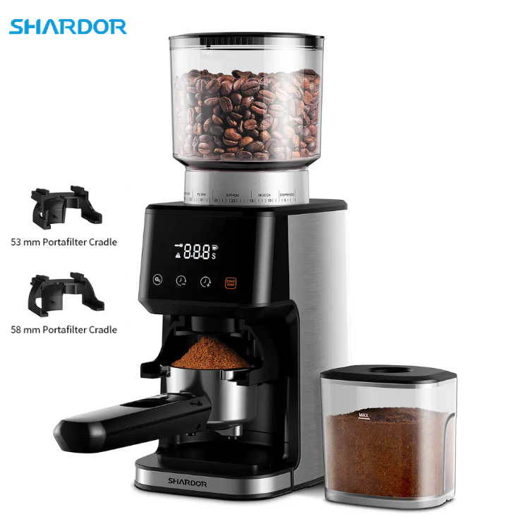 Máy xay hạt cà phê Espresso cao cấp Shardor BD-CG018, 2 giá Portafilter 53 và 58mm, công suất 165W - Hàng chính hãng, bảo hành 12 tháng
