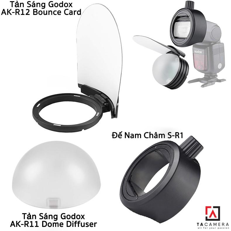 Combo Tản Sáng Godox AK-R11 Dome Diffuser + AK-R12 Bounce Card + Đế Nam Châm S-R1 - Hàng Chính Hãng