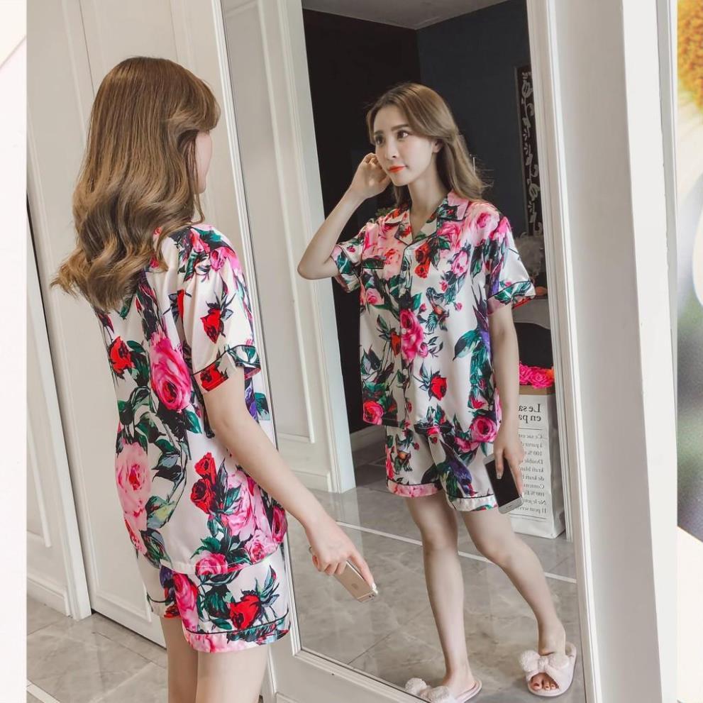 Đồ bộ pijama nữ quần đùi - đồ bộ mặc nhà đùi lụa satin mềm mịn, xinh xắn B60