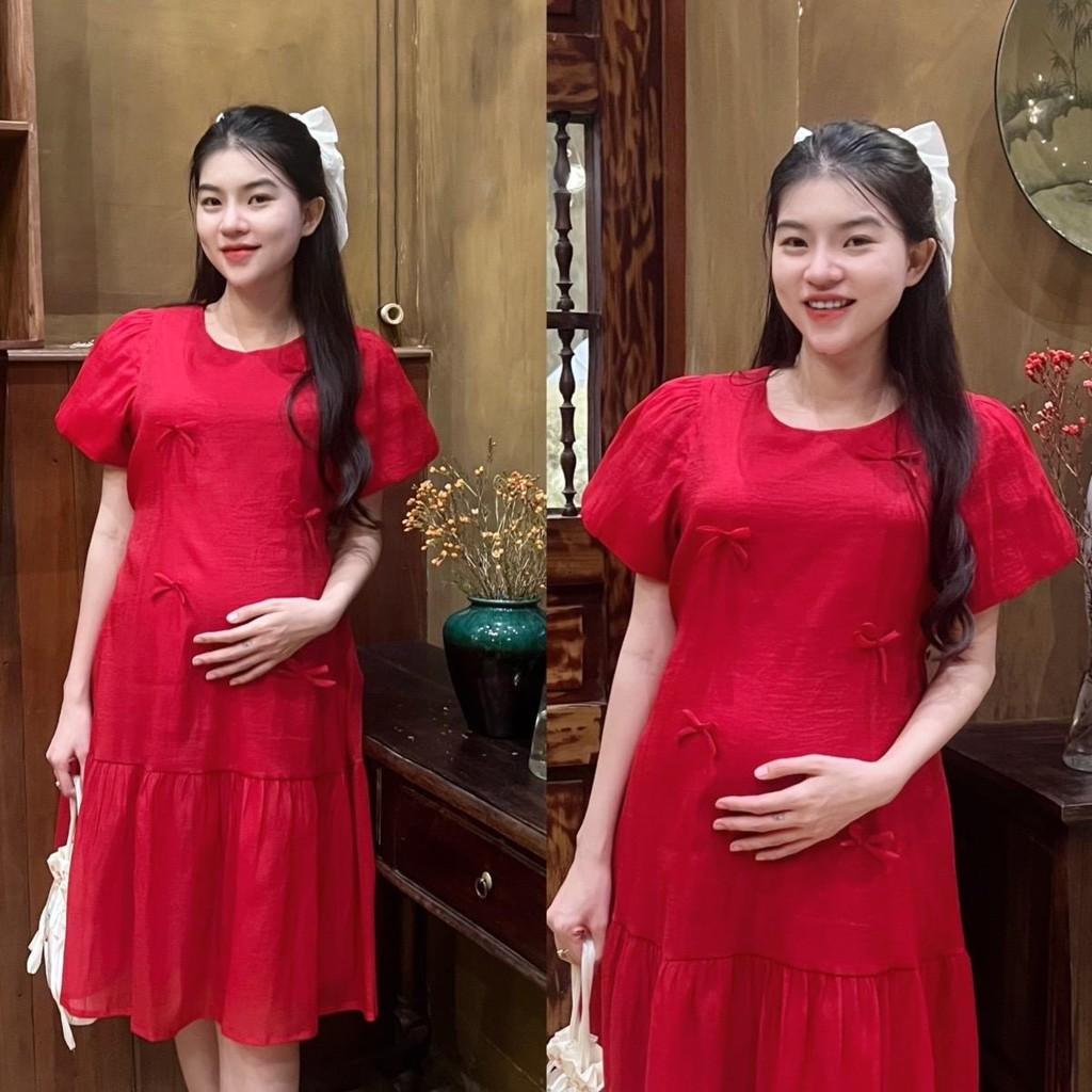 Đầm bầu tơ phom đuôi cá đính nơ dễ thương, trẻ trung diện đi làm, đi chơi, đi tiệc Nữ Women Nữ Women - Đỏ
