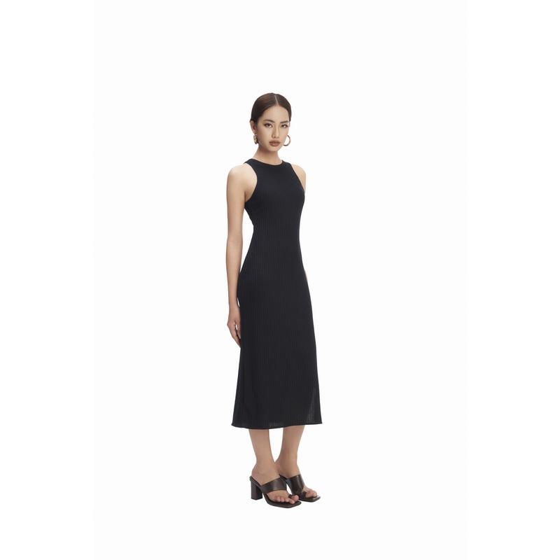 Là min - Đầm Black Side Slit Knit Dress