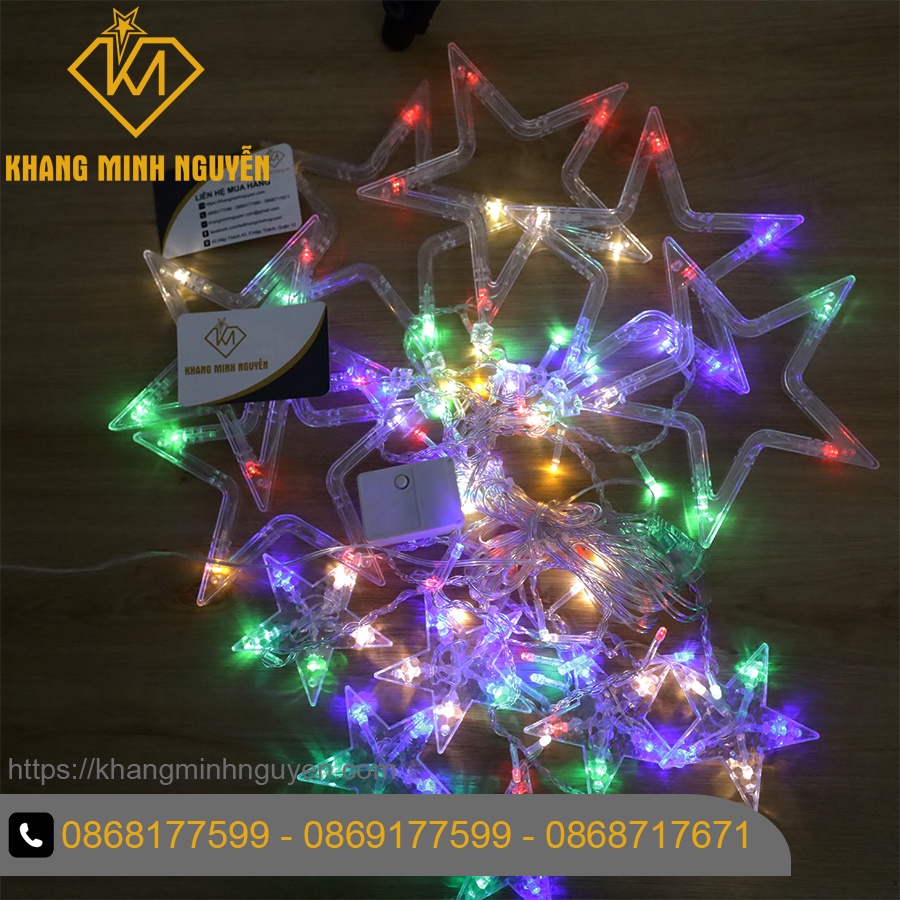 Đèn trang trí Noel, Giáng Sinh - Bộ đèn 6 sao lớn và 6 sao nhỏ nhều màu có chớp, không đổi màu - có bọc nhựa chống nước