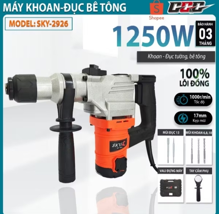 MÁY KHOAN ĐỤC BÊ TÔNG CÔNG XUẤT LỚN ĐA NĂNG TẶNG MŨI KHOAN ĐỤC HÀNG CHUẨN