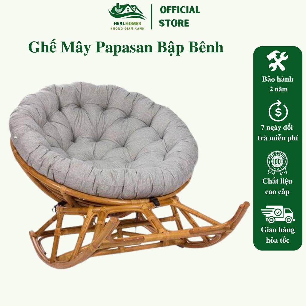 Ghế lười bập bênh thư giãn Papasan 1m2 mây phòng ngủ cho bé, decor ban công, trang trí phòng khách xem tivi / HealHomes