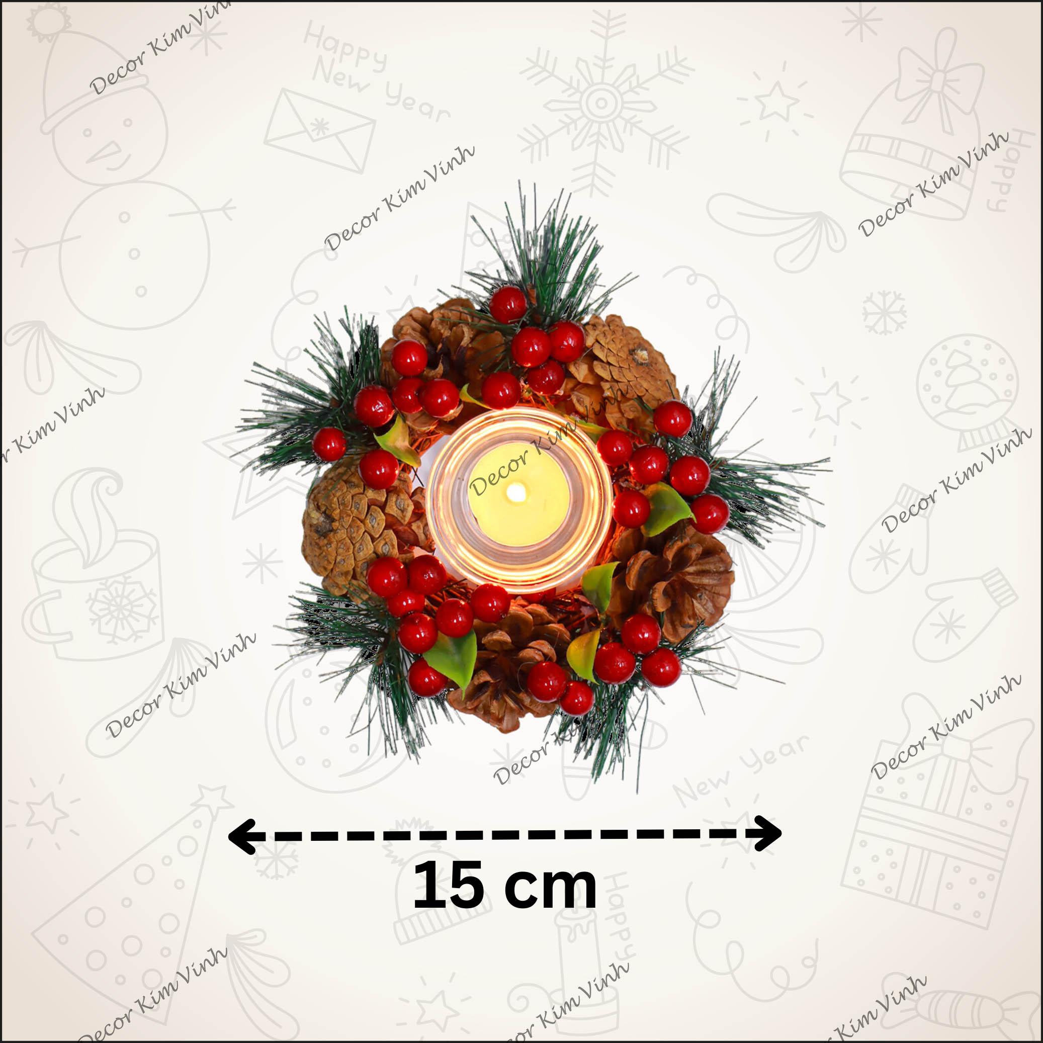 Vòng Nến Giáng Sinh NEN05 Trang Trí Noel Vintage