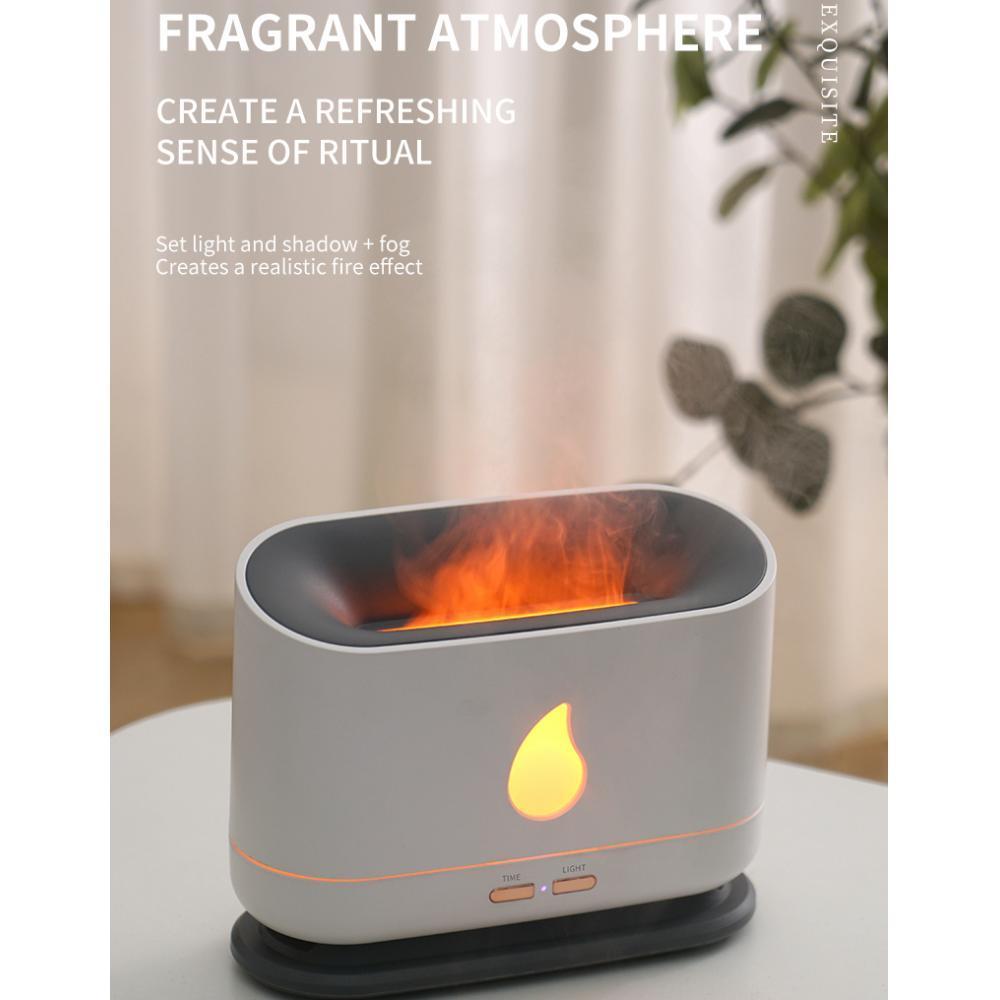 Air Humidifier with Flame Night Light Quiet 200ml Water Tank Aroma Diffuser