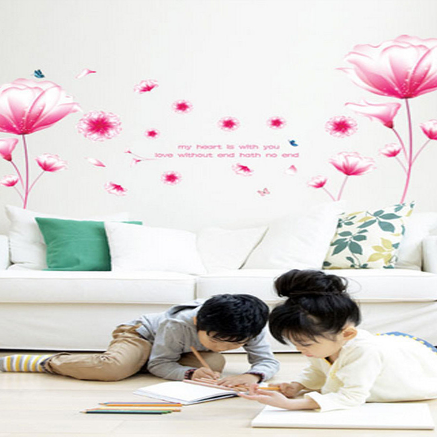 Decal dán tường hoa pha lê hồng ay9184