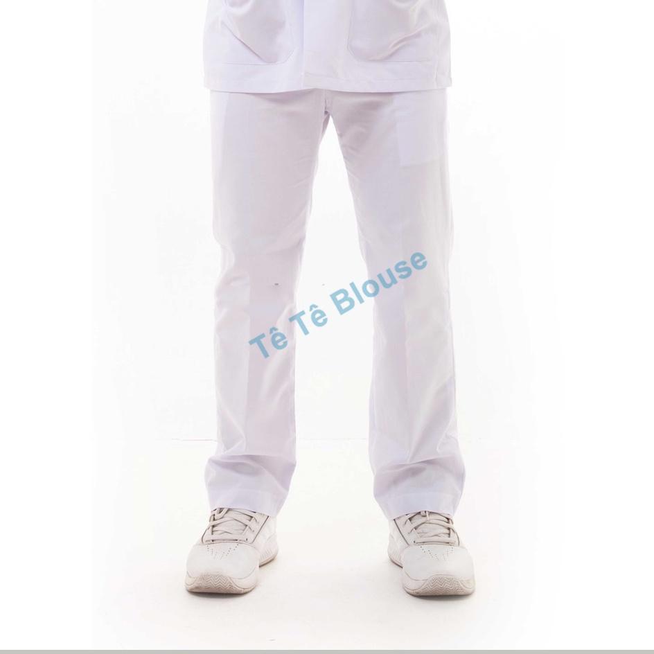 Quần blouse nam nữ KaKi trắng cao cấp - Quần Âu blu khoá kết hợp chun sang trọng cho bác sĩ, điều dưỡng, y tá có túi