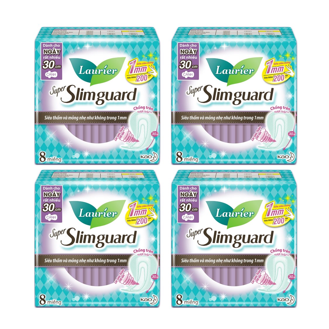 Combo 4 gói Băng Vệ Sinh Ban Đêm Laurier Super Slimguard Siêu Mỏng Cánh1mm