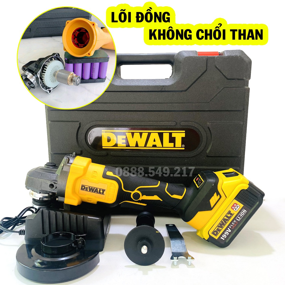 Máy Mài Góc - Máy Cắt Dùng Pin Dewalt 199V Không Chổi Than 3 Tốc Độ Tải Siêu Khỏe - Loại Chuyên Dùng Cho Công Trình