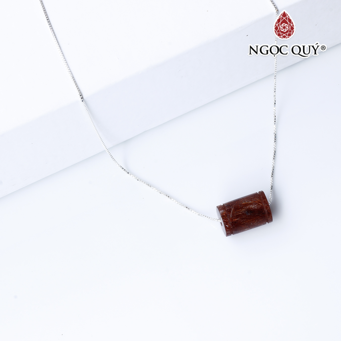Dây chuyền bạc mặt lu thống đá thạch anh tóc đỏ 14x9mm mệnh hỏa, thổ - Ngọc Quý Gemstones