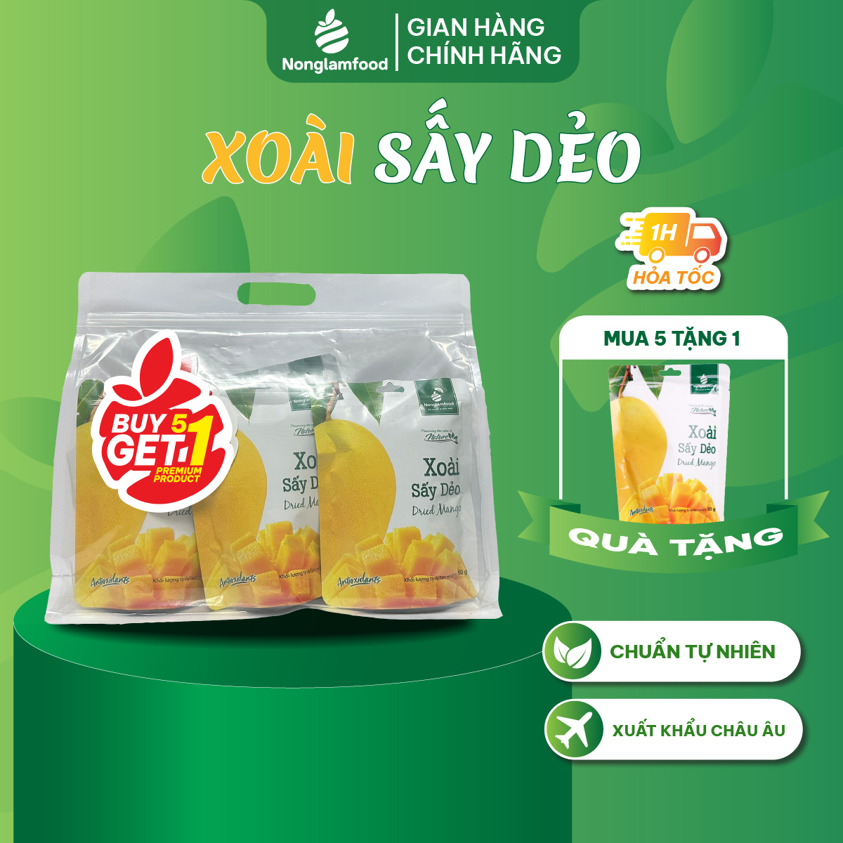 [Mua 5 tặng 1] Combo 5 túi xoài sấy dẻo Nonglamfood 50g | Ngon chuẩn dưỡng chất | Giàu vitamin, chất xơ