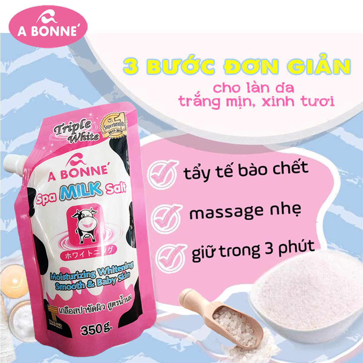 Bộ 2 Túi Muối Tắm Sữa Bò Tẩy Tế Bào Chết A Bonne Spa Milk Salt Thái Lan (350g/Túi)