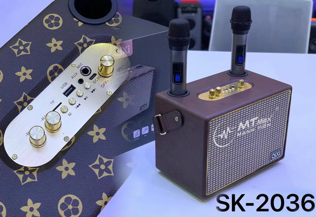 Loa Bluetooth Karaoke  QIXI SK-2036 , Tặng Kèm 2 Micro Không Dây Cao Cấp , Hát Karaoke Nghe Nhạc Bass mạnh -Hàng Chính Hãng