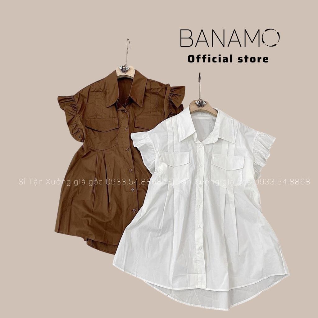 Áo sơ mi nữ cộc tay bèo cánh tiên hàng thiết kế thời trang Banamo Fashion sơ mi cộc tay bèo cánh tiên 3931