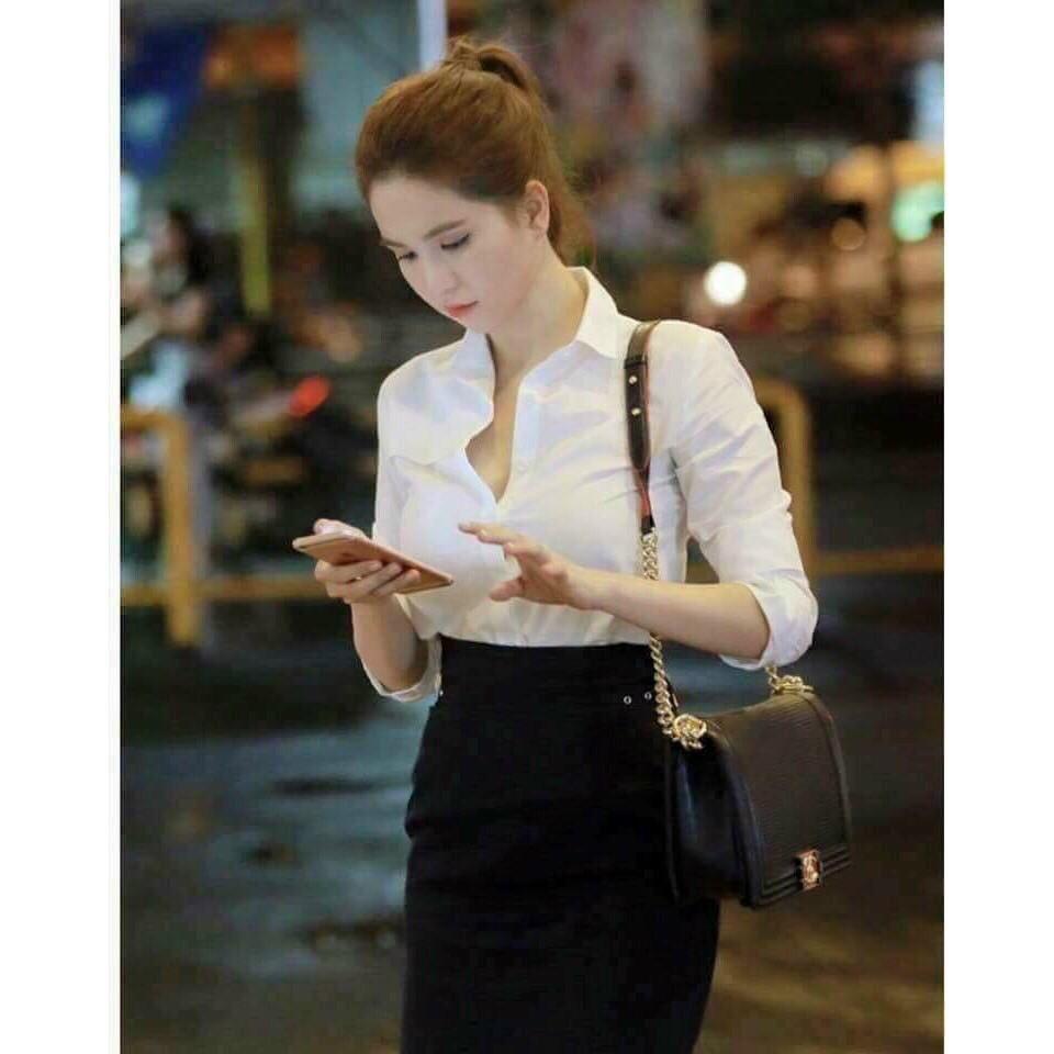 Áo sơ mi công sở dáng suông chất vải đẹp áo sơ mi trơn dài tay 322