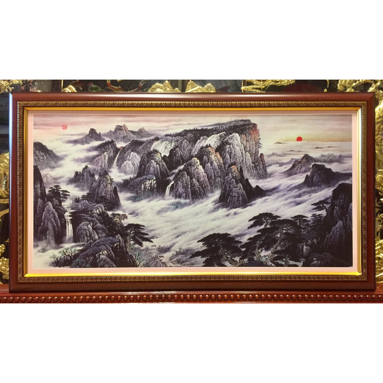 Tranh phong thủy, thủy mặc  núi non trùng điệp - (48x88cm)