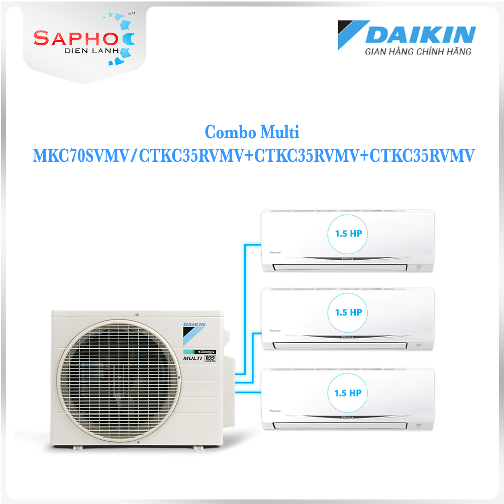 Hệ Thống Máy Lạnh Multi S Daikin Inverter Combo MKC70SVMV/CTKC35RVMV+CTKC35RVMV+CTKC35RVMV Gas R32 Treo Tường 1 Chiều Lạnh Hàng Chính Hãng