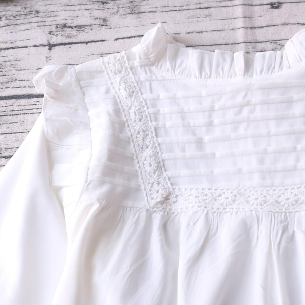 ÁO THÔ CỔ NHÚN BÈO XẾP LY TAY BỒNG