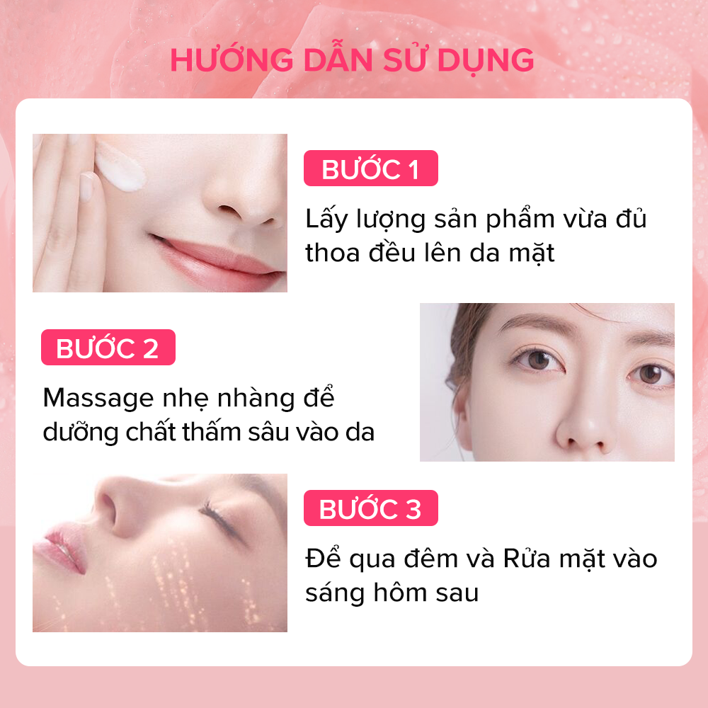 Mặt nạ ngủ hoa hồng KISS ON cấp ẩm chuyên sâu, phục hồi làn da, mờ thâm, giúp da sáng hồng rạng rỡ 30ml JN-KI-MN01