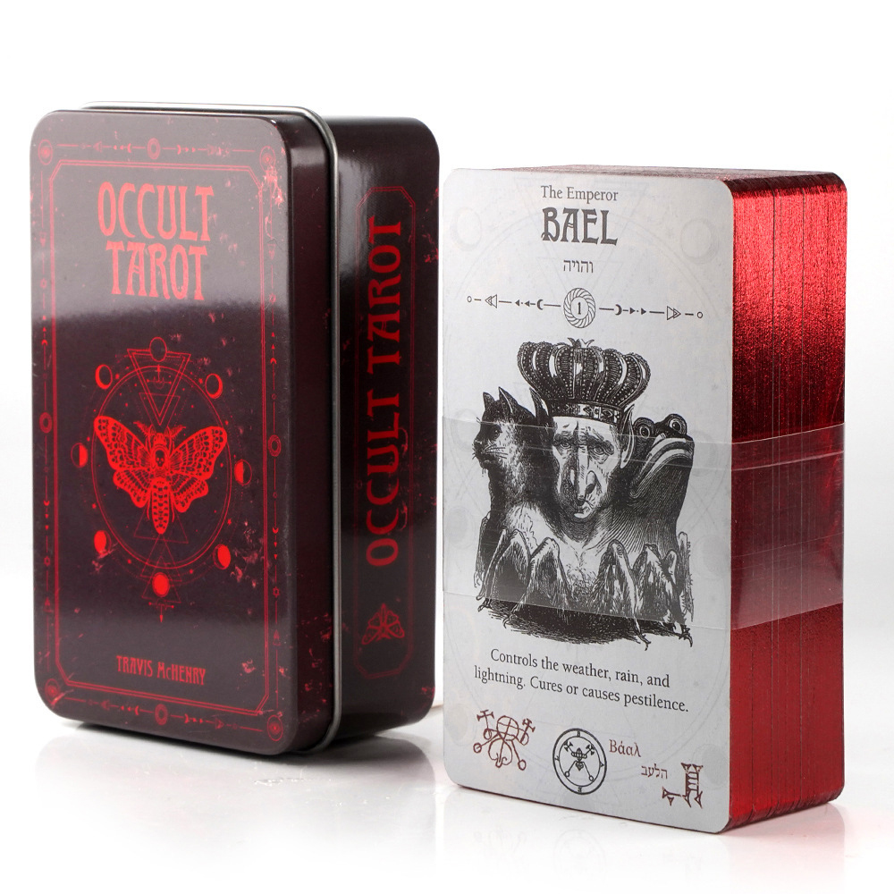 Bộ Bài Occult Tarot Hộp Thiếc Mạ Cạnh Đỏ 78 Lá Tặng Đá Thanh Tẩy