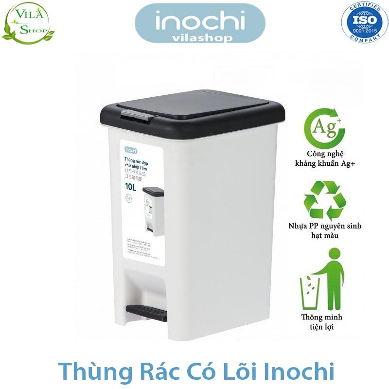 Thùng Đựng Rác, Thùng Rác Nhựa Đạp Chân Có Lõi 15 Lít Nắp Đậy Chữ Nhật Inochi Tiêu Chuẩn Xuất Nhật - Châu Âu - EU