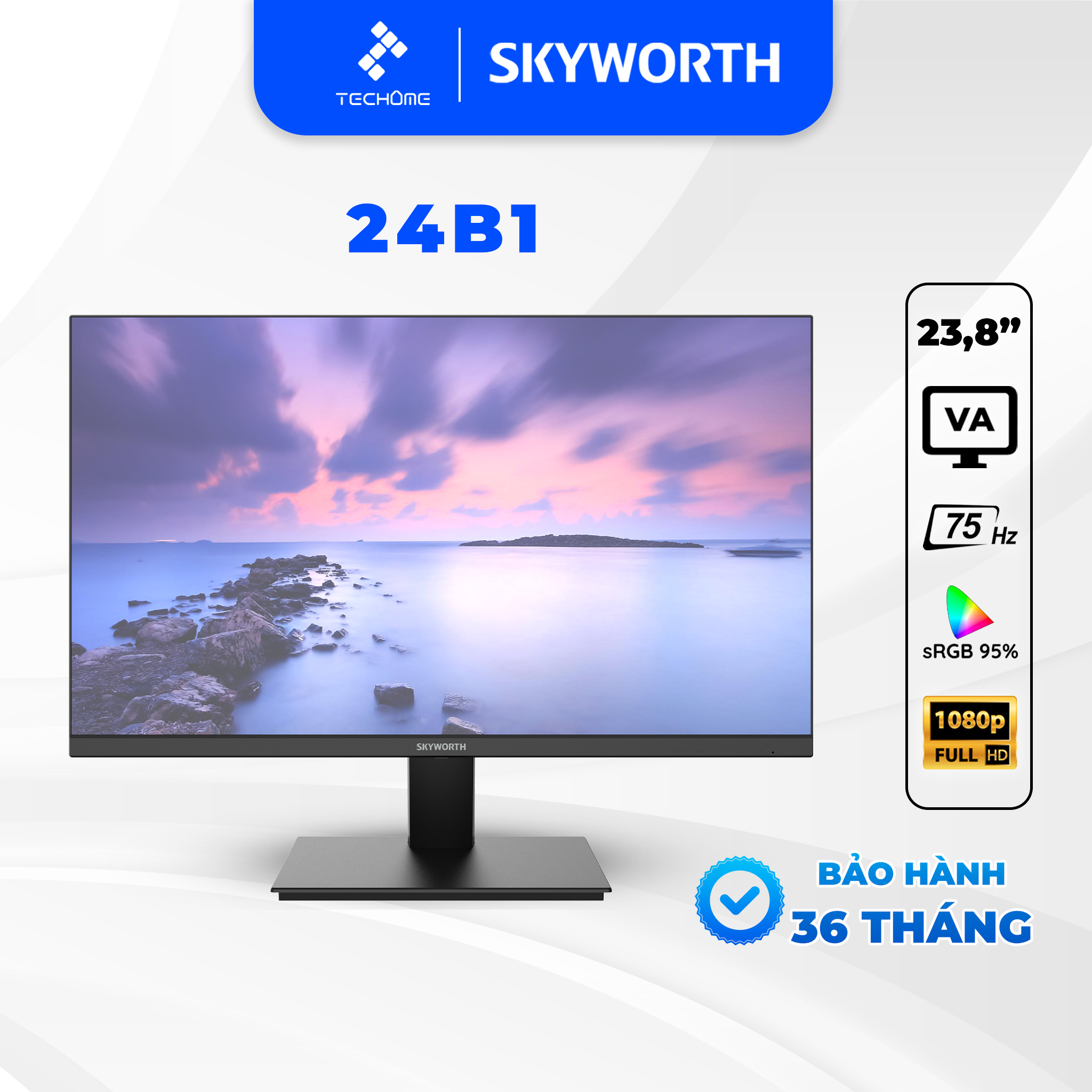 Màn hình máy tính SKYWORTH 23.8" VA Full HD 75Hz VESA sRGB 95% 24B1 - Hàng chính hãng