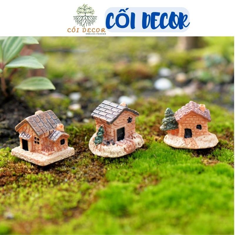 Tiểu cảnh mini ️ Mô hình nhà gạch mini trang trí sân vườn tiểu cảnh, chậu sen đá, terrarium