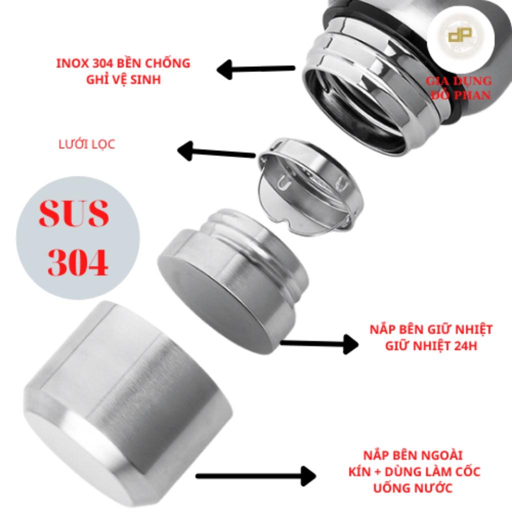 Bình giữ nhiệt inox 304 cao cấp KD 3 lớp giữ nóng và lạnh 24h, có lưới lọc trà, nắp uống nước