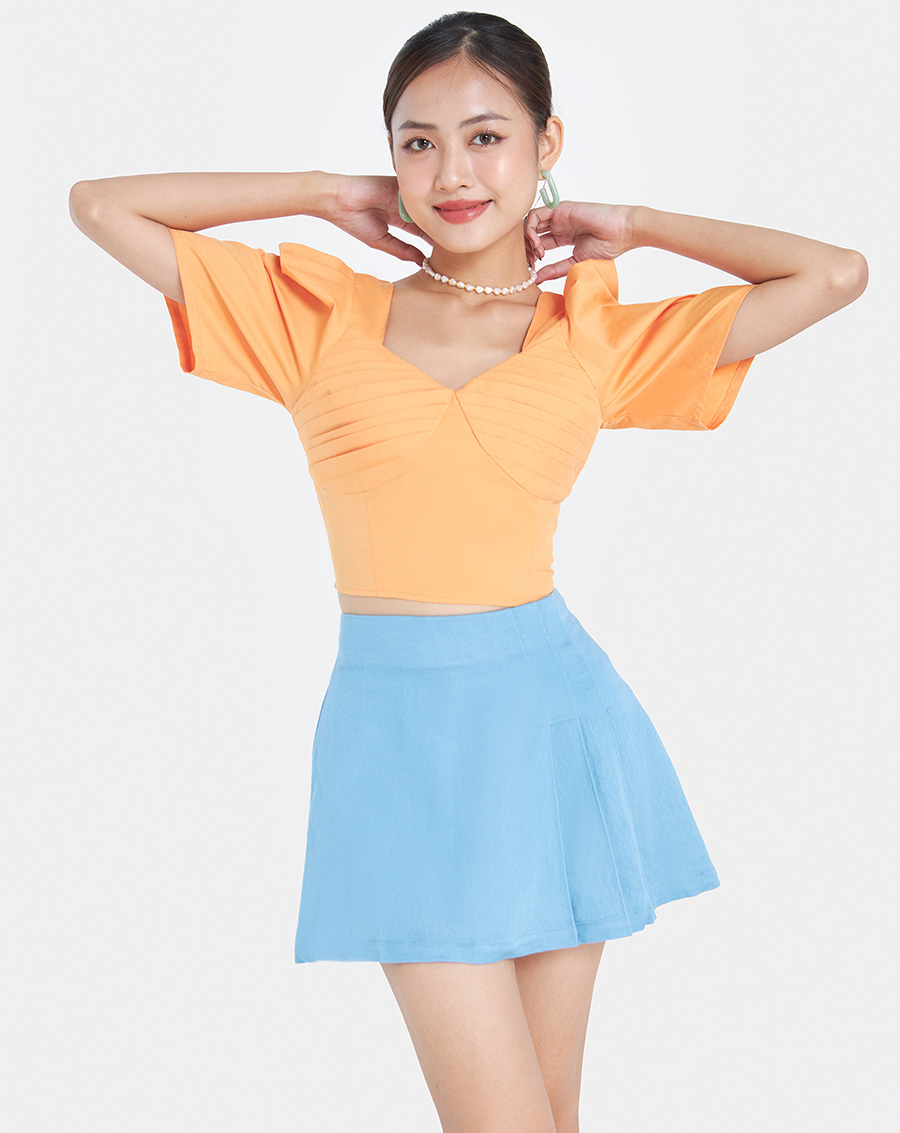 Áo Kiểu Thời Trang JUNO Croptop Tay Phồng Xếp Ly Ngực JNAKI010