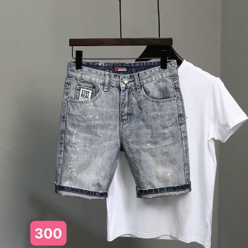 Quần short đùi jean nam xám đen đậm rách gối chất bò cao cấp co dãn 4 chiều cực đẹp, quần rin nam HD15 Mẫu Mới