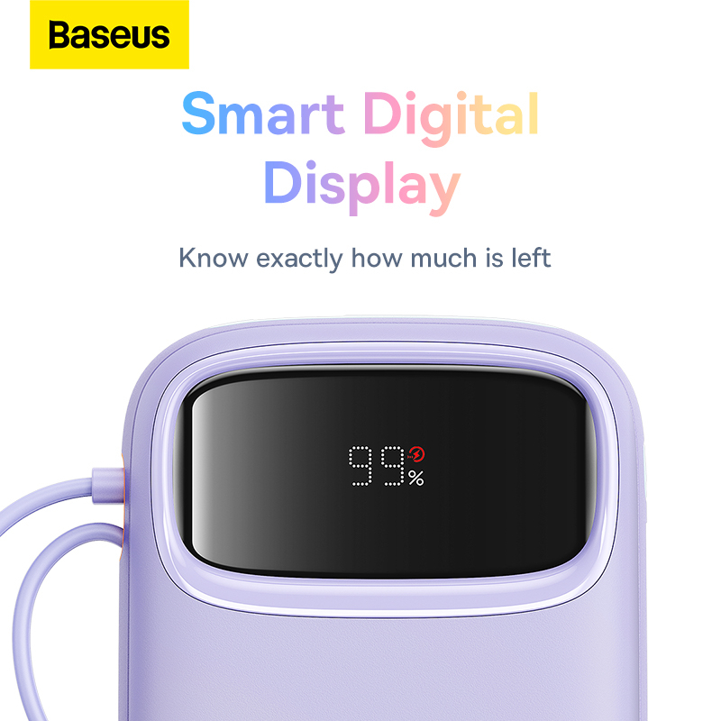 Pin Sạc Dự Phòng Baseus Qpow 2 Pin 10000mah 20000mah PD Sạc Nhanh 20w 22.5w Có Dây Sạc IP + Type C Màn Hình LED - Hàng Chính Hãng
