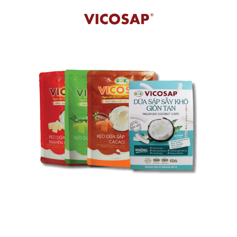 [COMBO 03 ] Kẹo dừa sáp Lá Dứa &amp; kẹo dừa sáp Nguyên Chất &amp; Kẹo dừa sáp Cacao &amp; Dừa sáp sấy giòn tan