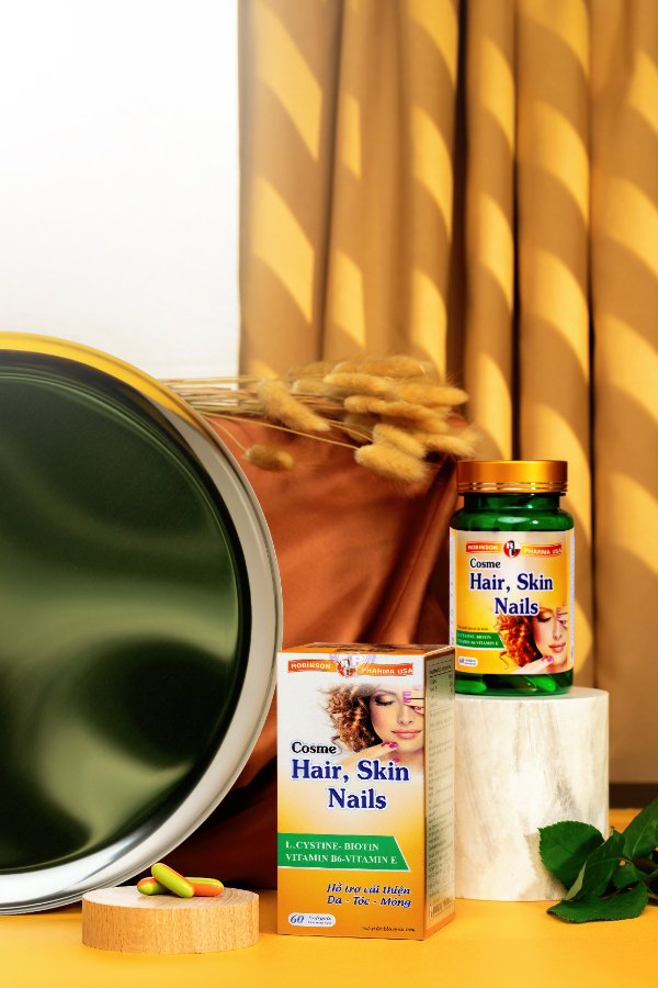 COMBO 2 CHAI TPCN COSME HAIR SKIN NAILS kích thích mọc tóc nhanh, giúp cho chân tóc chắc khoẻ - Chai 60 viên TẶNG 1 CHAI