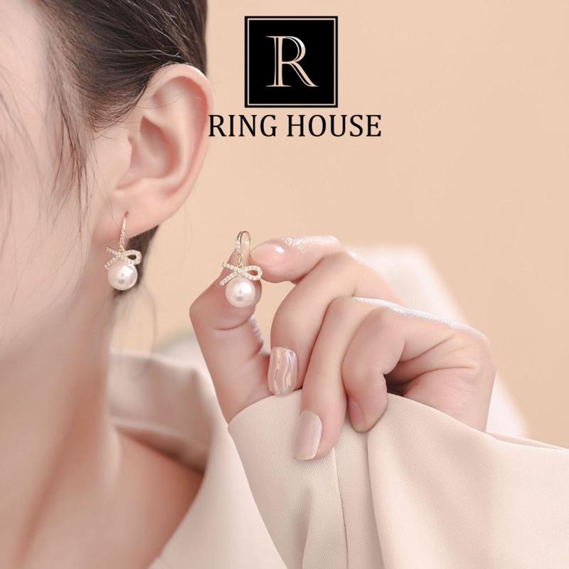 Bông Tai Khuyên Tai Nữ Nơ Hạt Trai Đẹp Sang