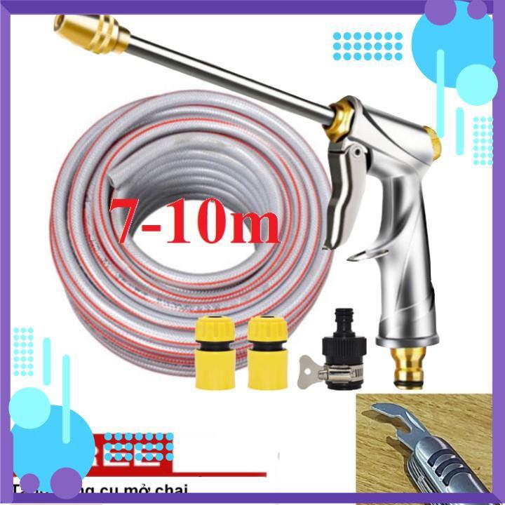 Vòi Xịt️ Bộ dây vòi xịt nước rửa xe, tưới cây , tăng áp 3 lần, loại 7m, 10m 206701-2 đầu đồng,cút+ mở chai