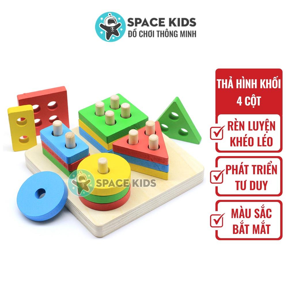 Đồ chơi gỗ cho bé Tháp thả hình khối 4 cột cho bé